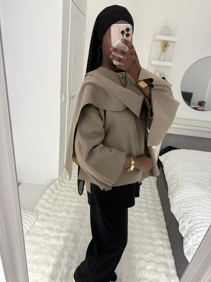 Cape à écharpe taupe