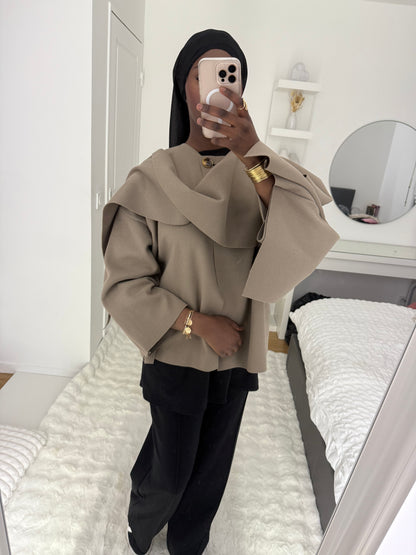 Cape à écharpe taupe