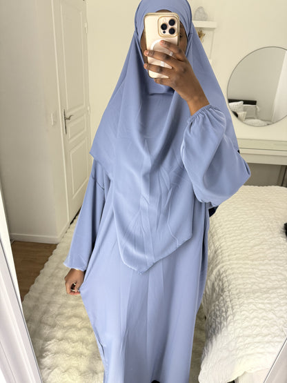 Abaya Khimar Bleu